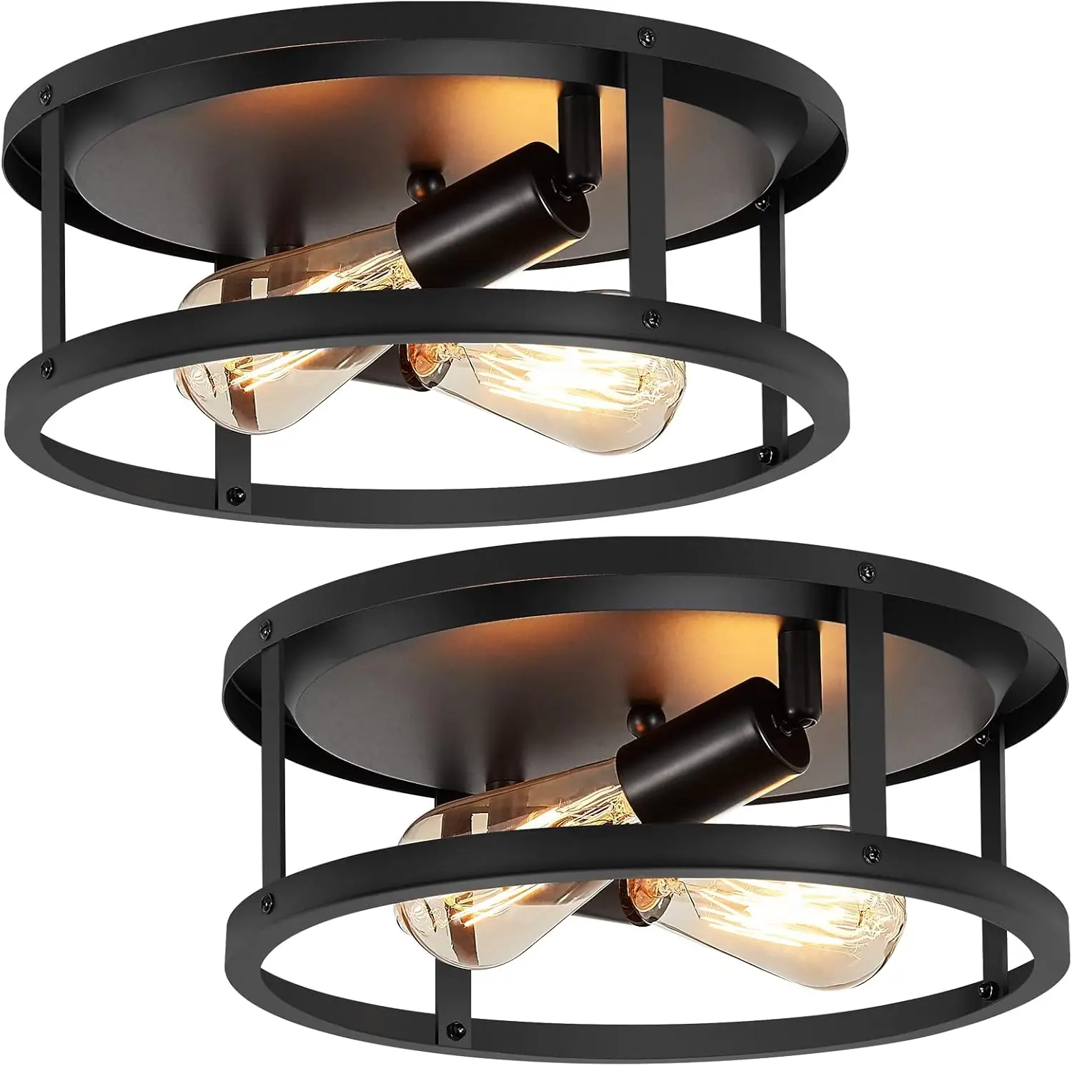 2 Pack Flush Mount Plafondlamp, 13 Inch Industriële Boerderij Plafond Armatuur, 2-Licht Mat Zwart Flush Mount Licht