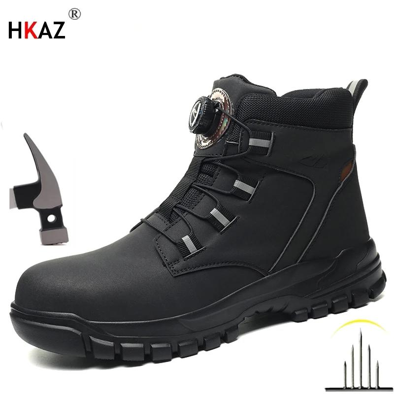 High Top Rotating Button Safety Shoes Men Anti-smash Anti-puncture Work Shoes Fashion Men Sport Shoes Security Protective Boots