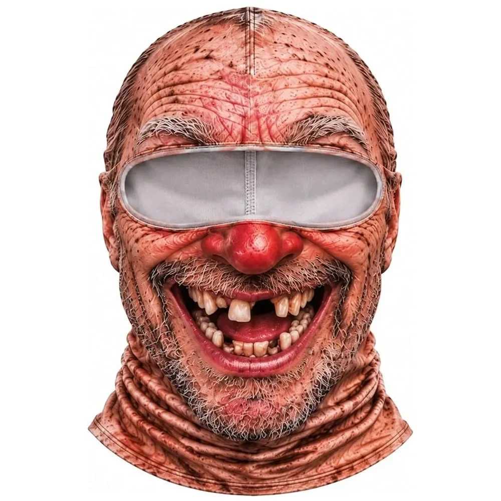 3D-geprinte balaclava met gezichtsmotief, volledige bedekking, ademend, met ooggaten, witte snor, elastische skimasker, capuchon
