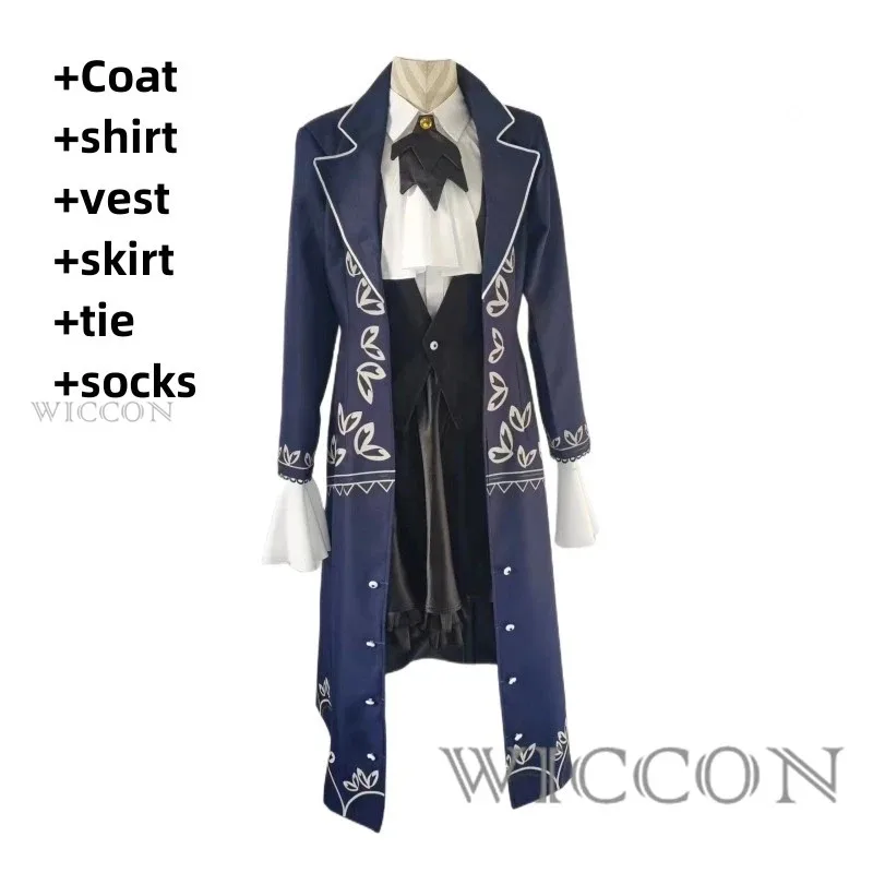 CyAnime Game Library of Ruina Angela Cosplay Costume Wig Tailcoat Printing Long Coat Uniform Shoes Man Woman Carnival Party Suit
