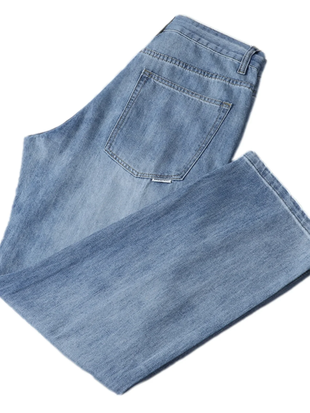 الرجال الربيع الصيف رقيقة فضفاضة مستقيم الساق الجينز أقدام كبيرة السراويل الطويلة العلامة التجارية العصرية لباس غير رسمي منتصف الخصر سستة #5