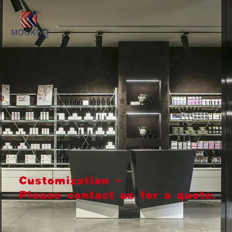custom.High End Modern Pharmacy Shop Interior Storage Furniture with LED Light Drugstore Display Customized Easy Assembly