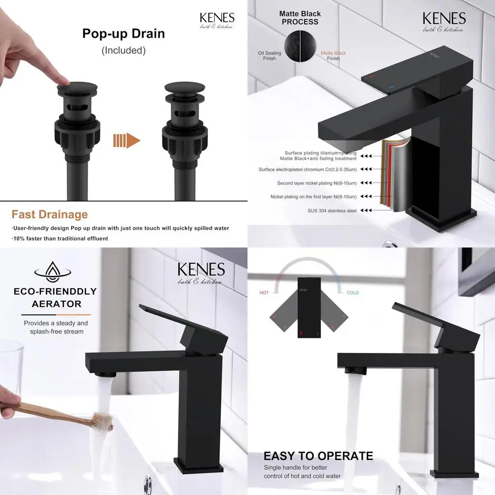 

Stainless Steel Single-Handle Bathroom Sink Faucet with Pop-Up Drain and Supply Hoses, Matte Black LJ-9031-2