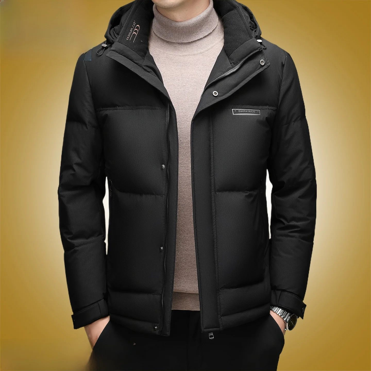 

Warmth Thiened ort down Jaet for Middle-aged Men with Hood Anti-wind Elastic Seal Regular Fit Du down Filling Winter ...