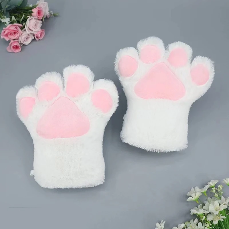 

Cartoon Kitten Paw Shape Gloves Half Finger Mitten Halloween Gloves for Adult