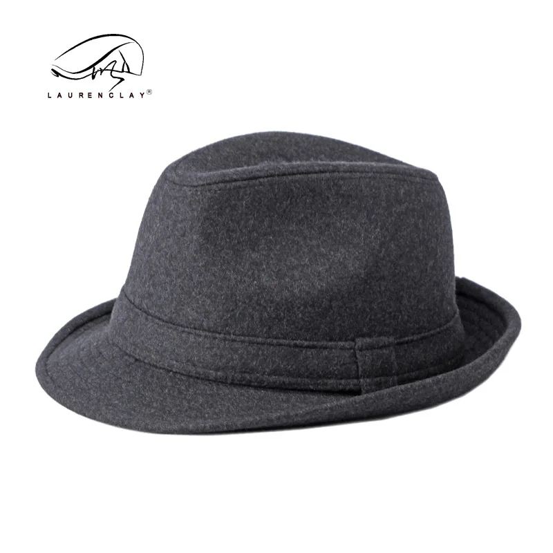 Sombrero de Caballero de estilo británico para hombre, sombrero de copa de lana de Color sólido Simple, sombrero Fedora informal, cálido, talla grande