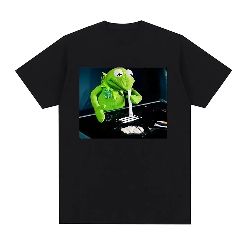 Frog puppet drug Hipster T-shirt Fun drug T-shirt Retro meme gift Comfortable men's short sleeved T-shirt