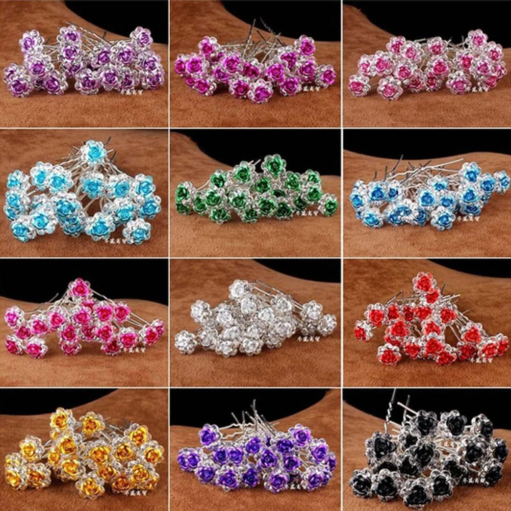 

20 Pcs Rhinestone Rose Clip Wedding Clips for Hair Women Flowers Accessories Bridal Haarklammer Pink