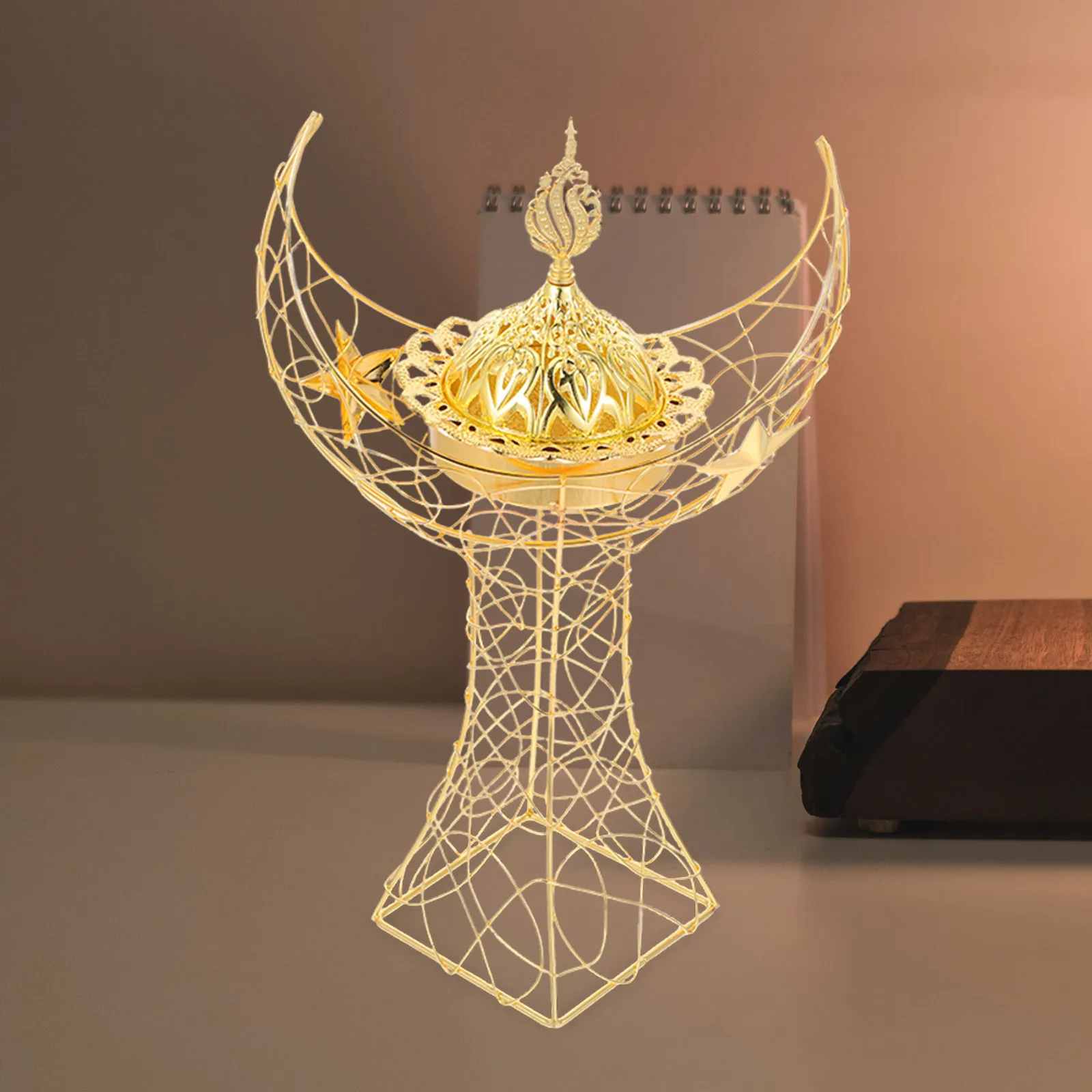 Middle Eastern Crescent Tower Metal Incense Burner Handheld Elegant Decorative Aromatherapy Censer for Home Living Room Bedroom