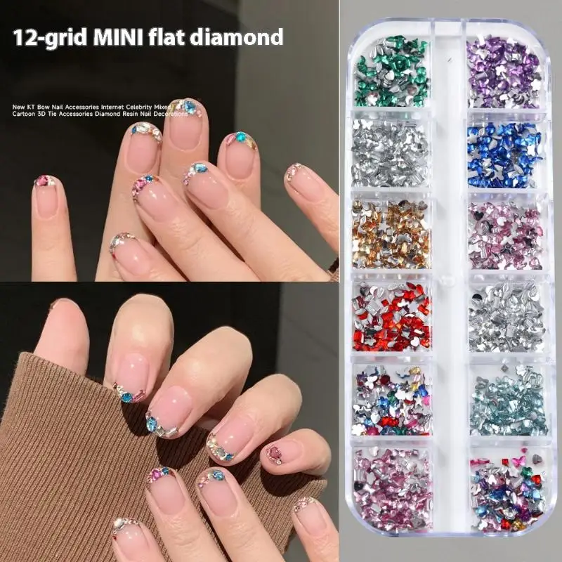 

Mix 3D Flatback Nail Rhinestones 12 Grids Mini Crystal Diamonds For Nail Art Glitter Charm Decorative DIY Manicure Art Accessor