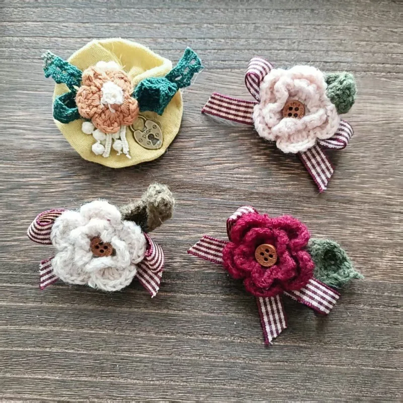 Handwoven Flower Brooch Lace Trim Sweet Cute Retro Versatile Pin for Women Clothing Bag Daily Wear Premium Delicate Accessory