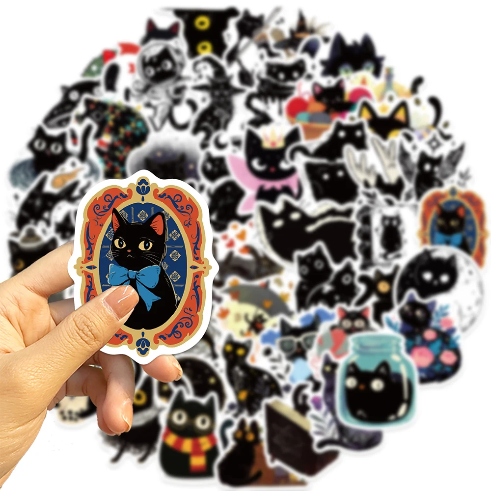 10/30/50PCS Cute Art Black Cat Cartoon Graffiti Stickers Aesthetic DIY Guitar Luggage Phone Suitcase Fun Sticker for Kid Gift