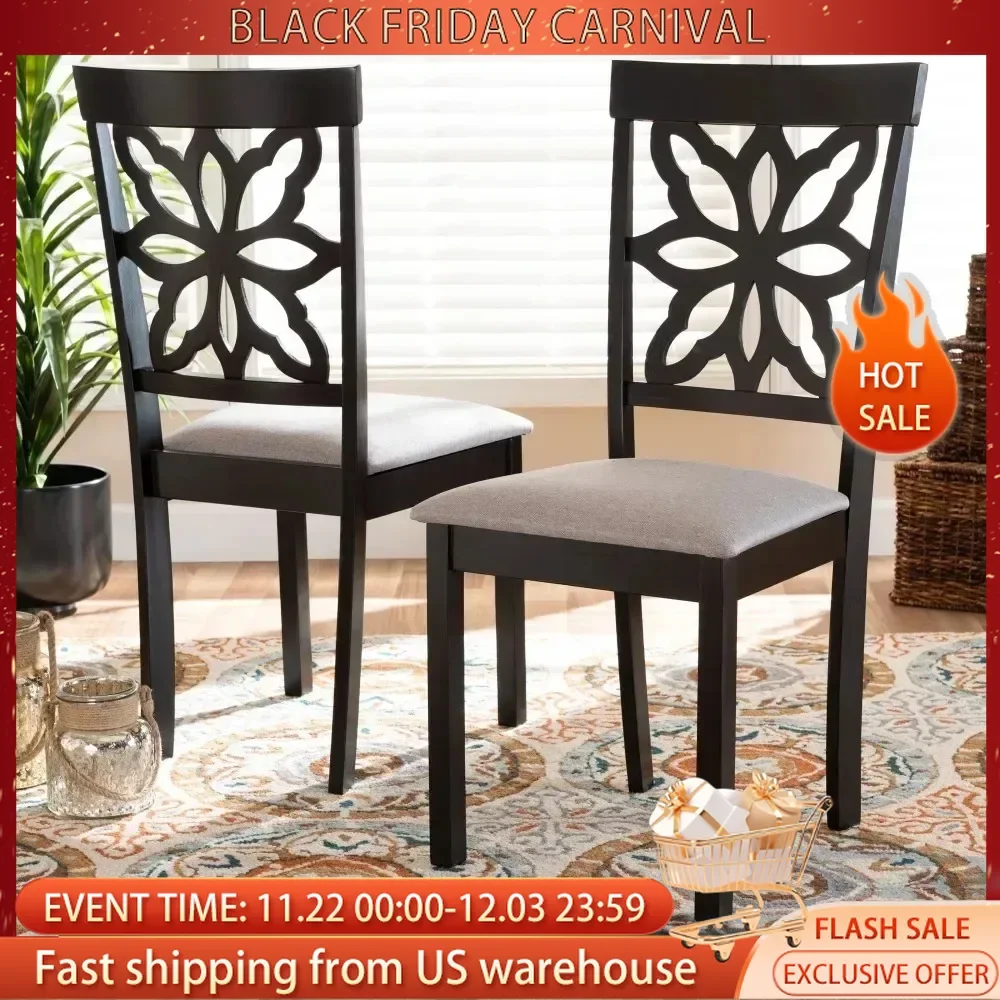 Dining Chairs Samwell Modern and Contemporary Grey Fabric Upholstered and Dark Brown Finished Wood 2-Piece Dining Chair Set