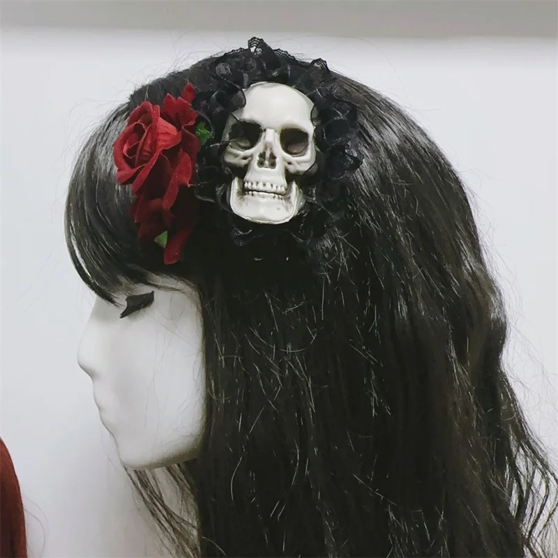 

Skull Bone Rose Cosplay Hairpin Costume Devil Hair Clip Lace Headwear Headdress Accessory Ghost Halloween Carnival Party Props
