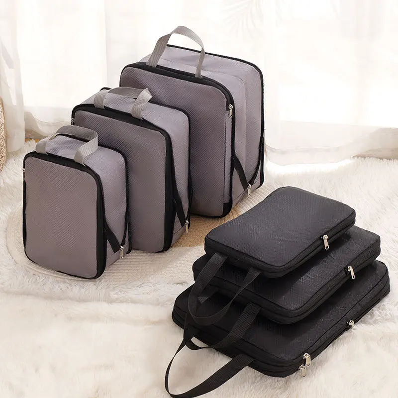 

Set/3 Pieces Compressible Packing Travel Storage Bag With Handbag Cubes Waterproof Suitcase Portable Luggage Organizer