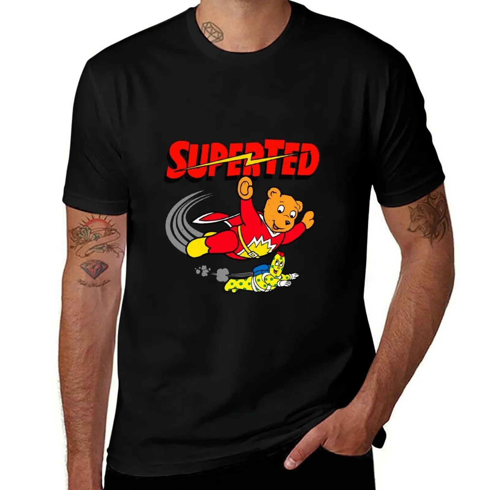 

Superted and Spottyman - Distressed Look Print T-Shirt blacks anime clothes oversizeds Clothing plain black t shirts men