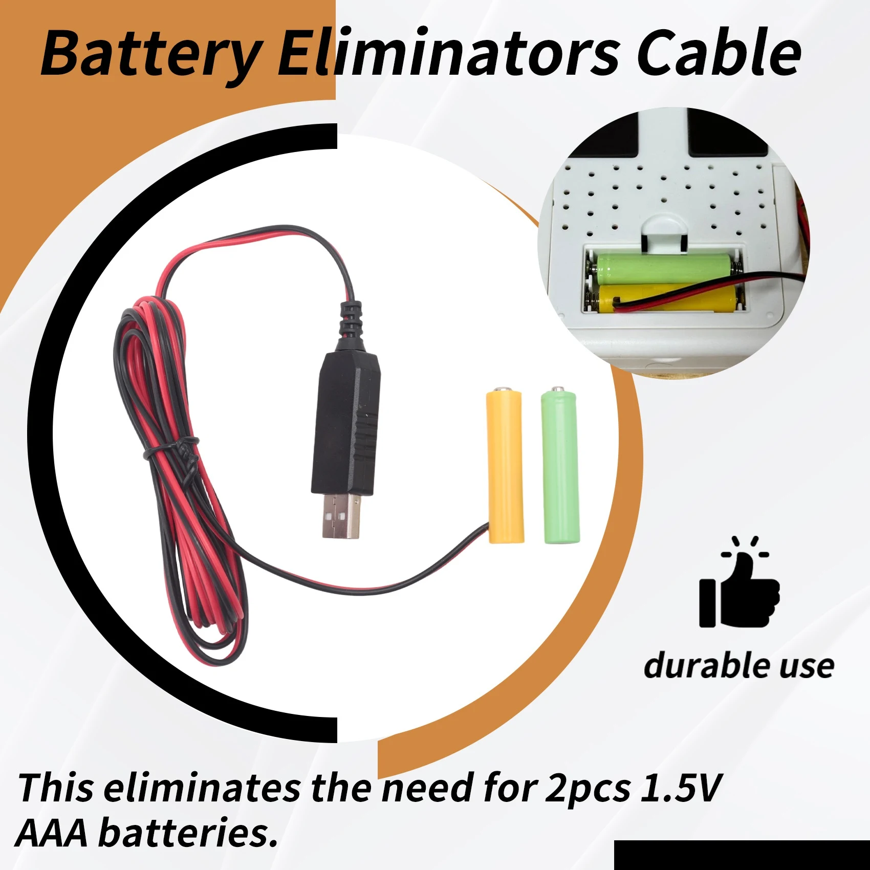 DT51 USB 5V to 3V for AAA Battery Eliminator Cable for Remote Control Radio LED Light 2m Power Supply