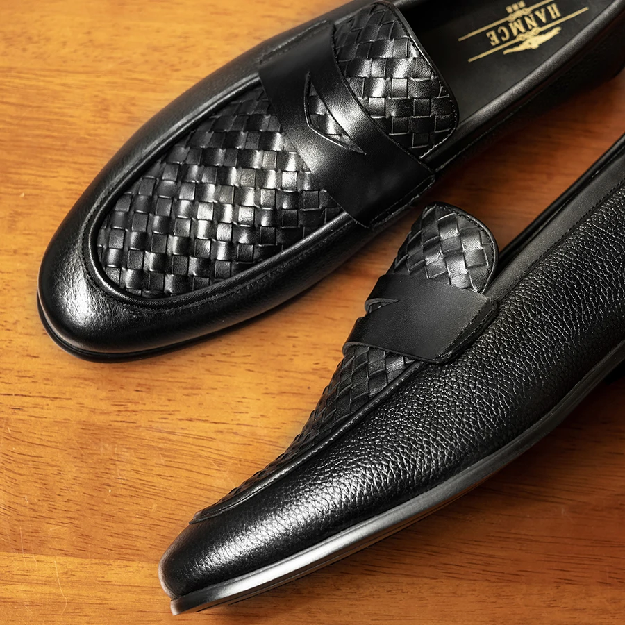 "HANMCE حذاء بدون كعب منسوج يدويًا للرجال | حذاء رسمي سهل الارتداء من جلد البقر الأصلي للأعمال | أحذية بتصميم مضفر | عدم الانزلاق #6