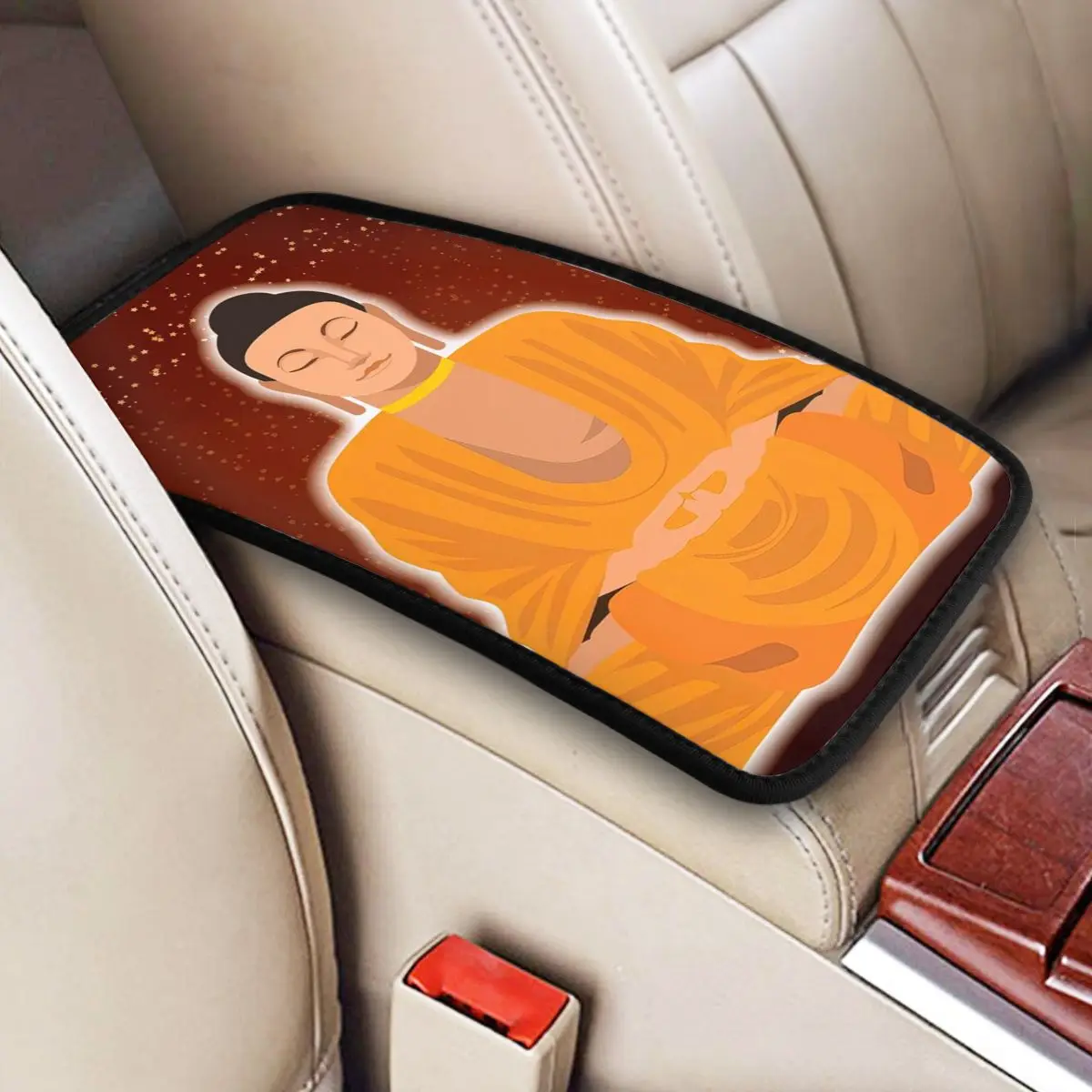 Buddha Lotus Position Car Accessories Car Handrail Box Cushion Custom Print Non-slip Car Armrest Cover