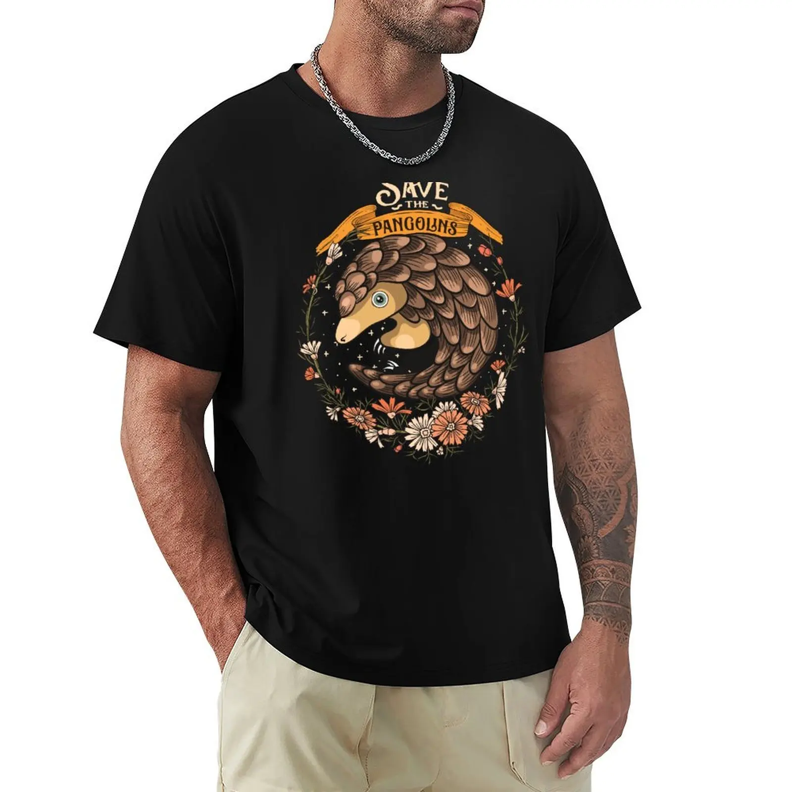 Adorable Save The Pangolins T-Shirt man t shirt cotton T-Shirt