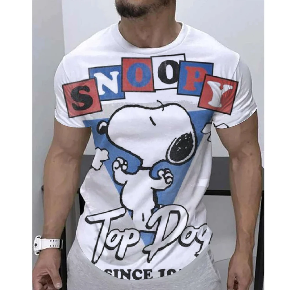 تي شيرت رجالي صيفي مطبوع عليه سنوبي كاجوال فضفاض بالإضافة إلى حروف مطبوعة برقبة دائرية وأكمام قصيرة #3