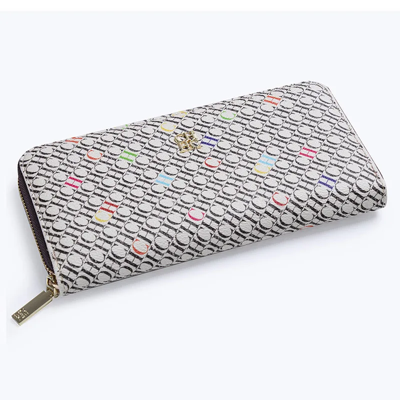 محفظة نسائية منقوشة بحروف واحدة - حامل بطاقات حجب RFID من الجلد النباتي الفاخر، محفظة عملات معدنية بسحاب مع مقصورات متعددة