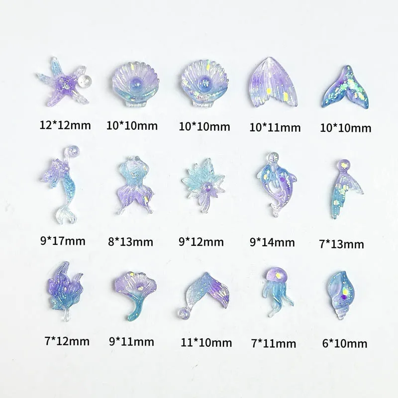 30pcs Sparkling Dreamy Resin Shell Conch Nail Charms Double Color Splicing Starfish Ocean Organism Nail Art Decoration DIY Nails