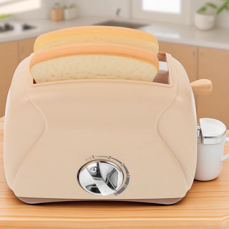 ของเล่นเครื่องทำขนมปังตกแต่งสไตล์เรโทร เครื่องปิ้งขนมปังของเล่นสุดสร้างสรรค์ เฟอร์นิเจอร์จิ๋วสำหรับเด็ก ชุดครัวจำลองแสนสนุก