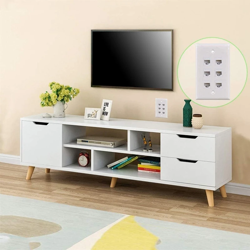 Piastra a parete Cat6 6 porte con staffa di montaggio a bassa tensione a 1 gruppo per cavi di rete Cat5e, Cat6, Cat6a, Cat7, bianco