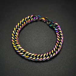 316L Stainless Steel Colorful Rainbow Cuban Weave Chain Bracelet Men Women Vintage Kpop Pulseras Aesthetic Emo Luxury Jewelry