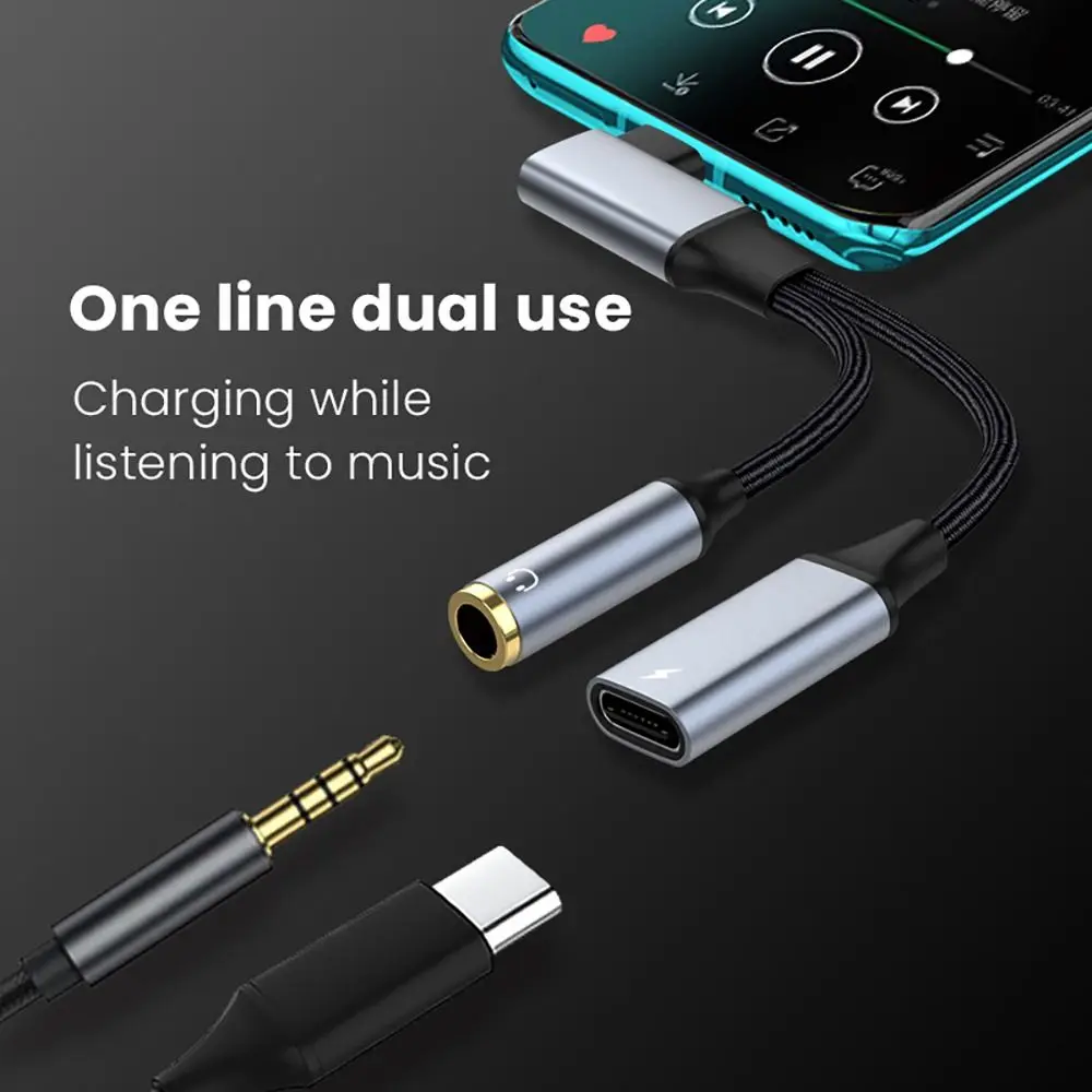 Data Transfer USB Type C Audio Converter DAC Decorder 2 in 1 OTG Adapter Elbow Mobile Phone Charging Cable Home Office