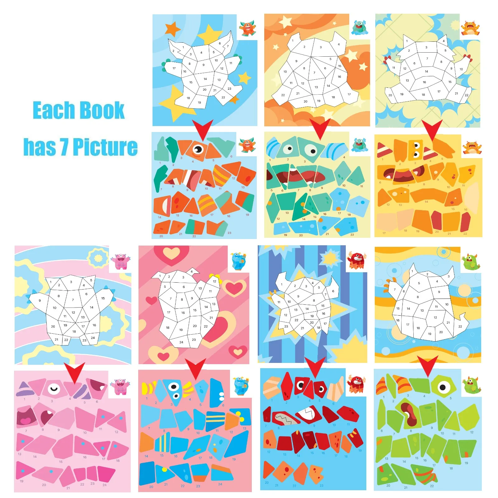 1 Pc Monster Theme Crafts Sticker Painting Books, Sticker with Number，Play Brain Games for Birthday Christmas Holloween Thanksgi