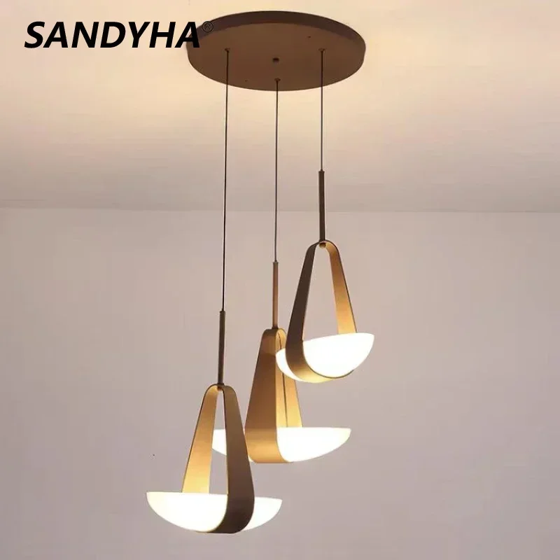 

SANDYHA Nordic Creative Chandeliers Home Decor Belt Glass Led Pendant Lights Living Room Dining Bedroom Lustre Ceiling Lighting