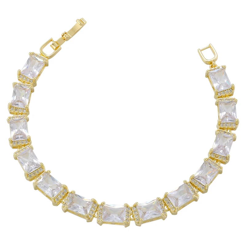 ZHUKOU Ellipse and Rectangle bracelet for women White Cubic Zirconia Man bracelet Gold color women's hand bracelets VL346 image 4