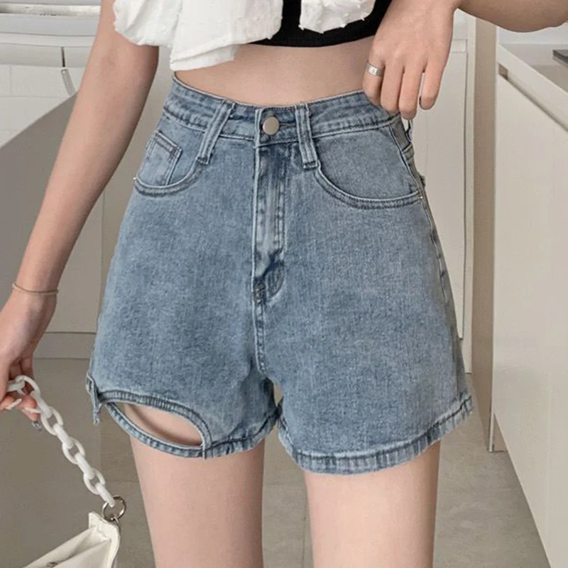 Women's Vintage High Waist Blue Denim Shorts 2025 New A-Shaped Slimming Shorts for Lady Summer Daily Outdoor Short Pants Mujer