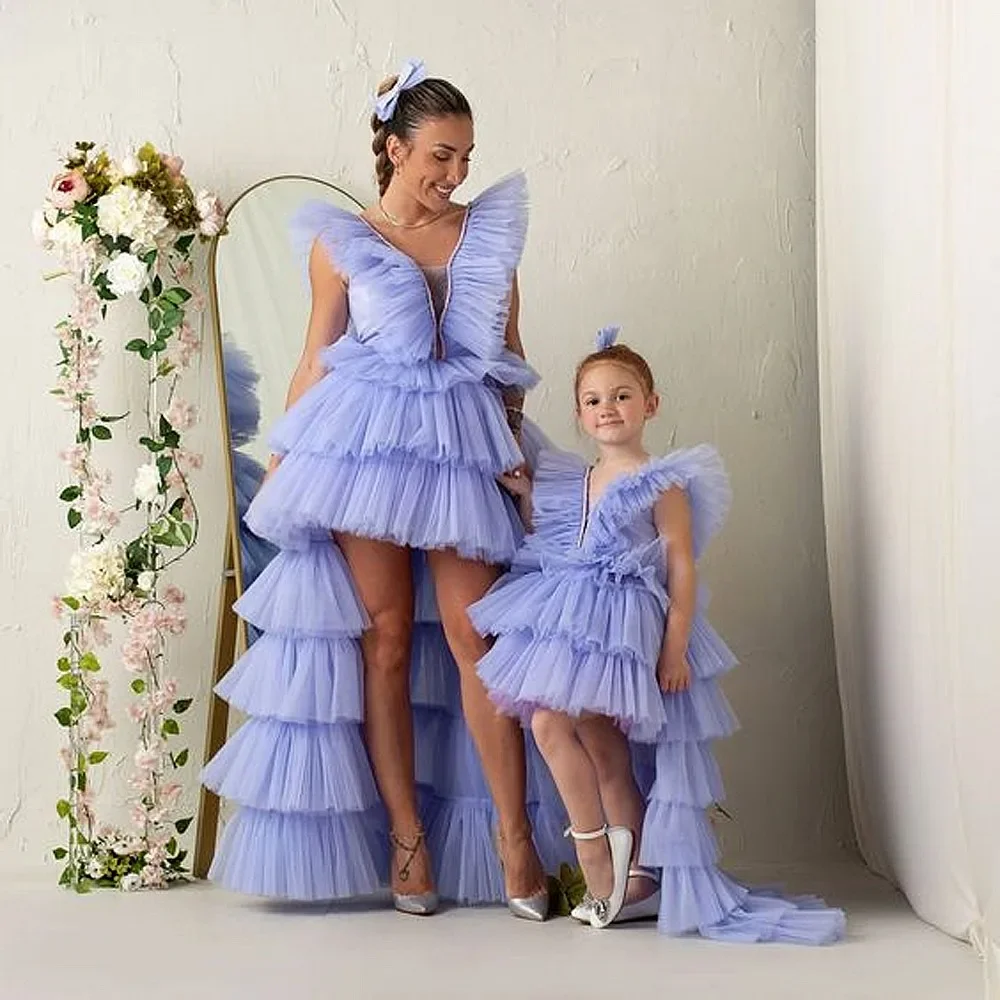 

Lavender Mother and Daughter Dress Ruffles Tiered High Low Family Look Mommy and Me Birthday Dress For Photo Shoots Ruffles