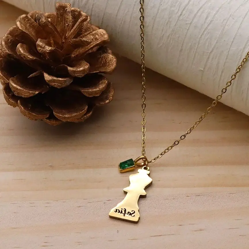 

Todorova Custom Name Stainless Steel Chess Piece Necklace King Queen Rook Knight Bishop Pawn Pendant Gift for Chess Lovers