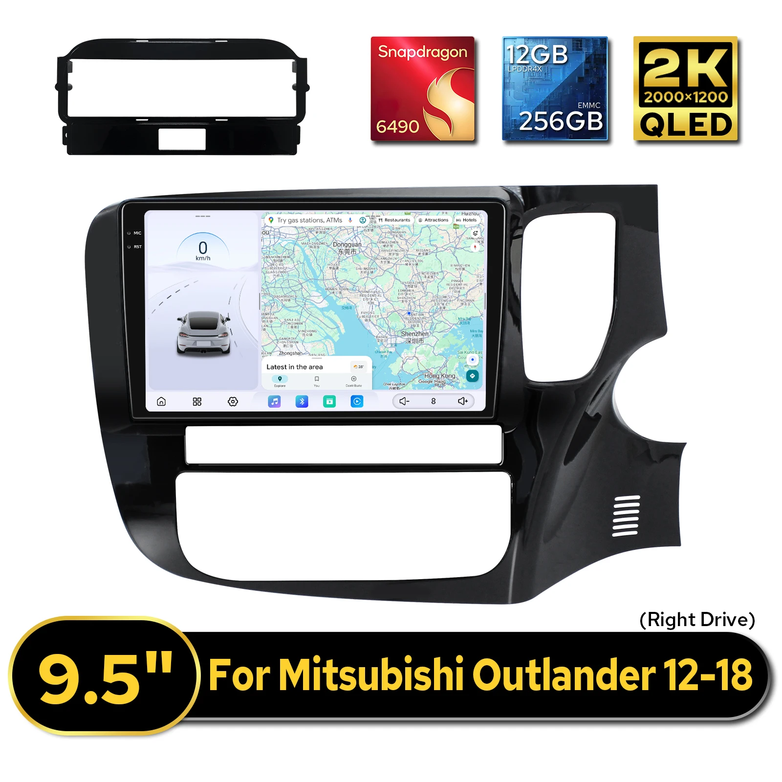 

Автомагнитола Android 12 ГБ+256 ГБ, 9,5 дюйма, для Mitsubishi Outlander 2012-2018 (правый руль), с беспроводным CarPlay/Android Auto