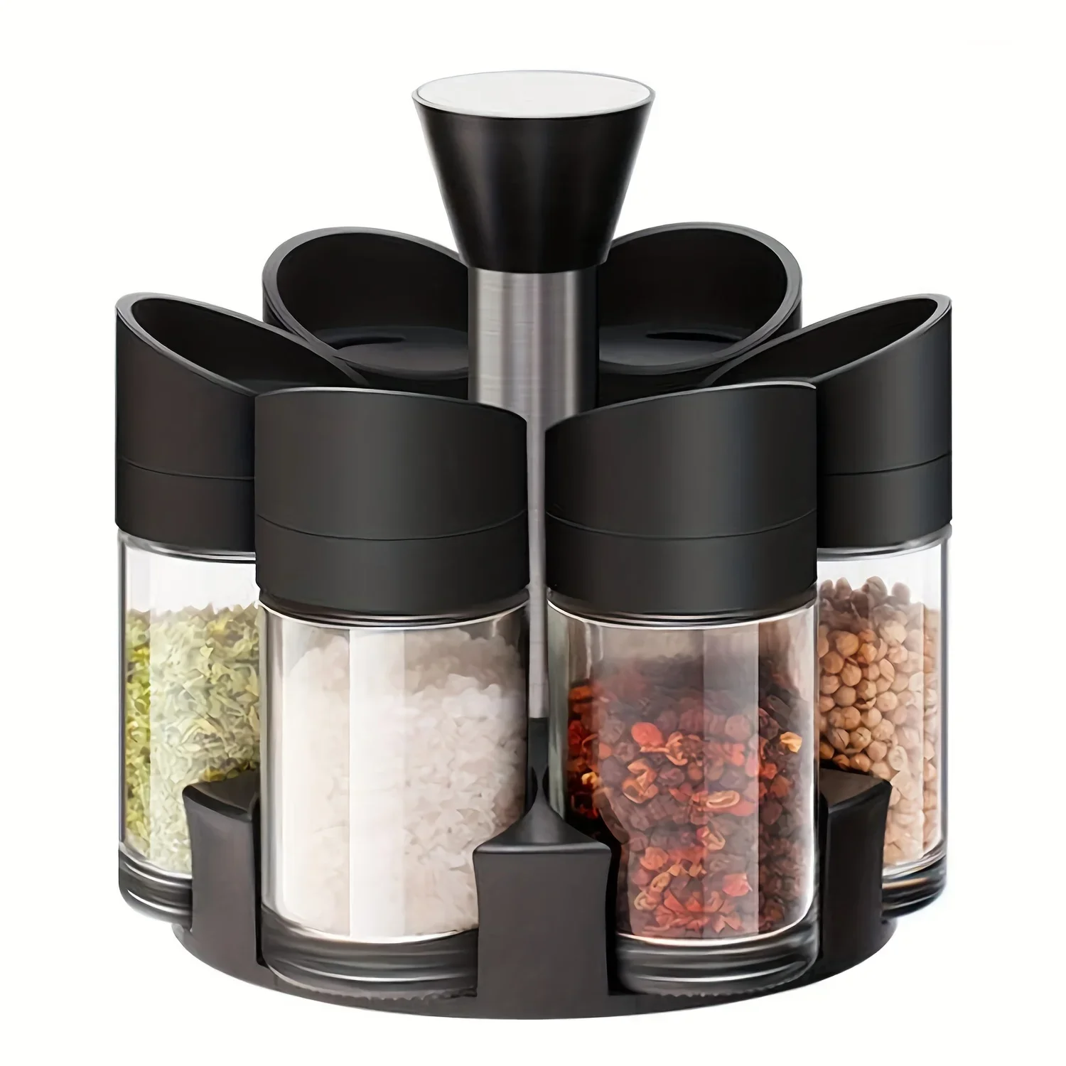 

6-Jar Revolving Spice Rack, Spices and Seasonings Sets with Rack, Countertop Seasoning Organizer, Spice Pots, Storage Container