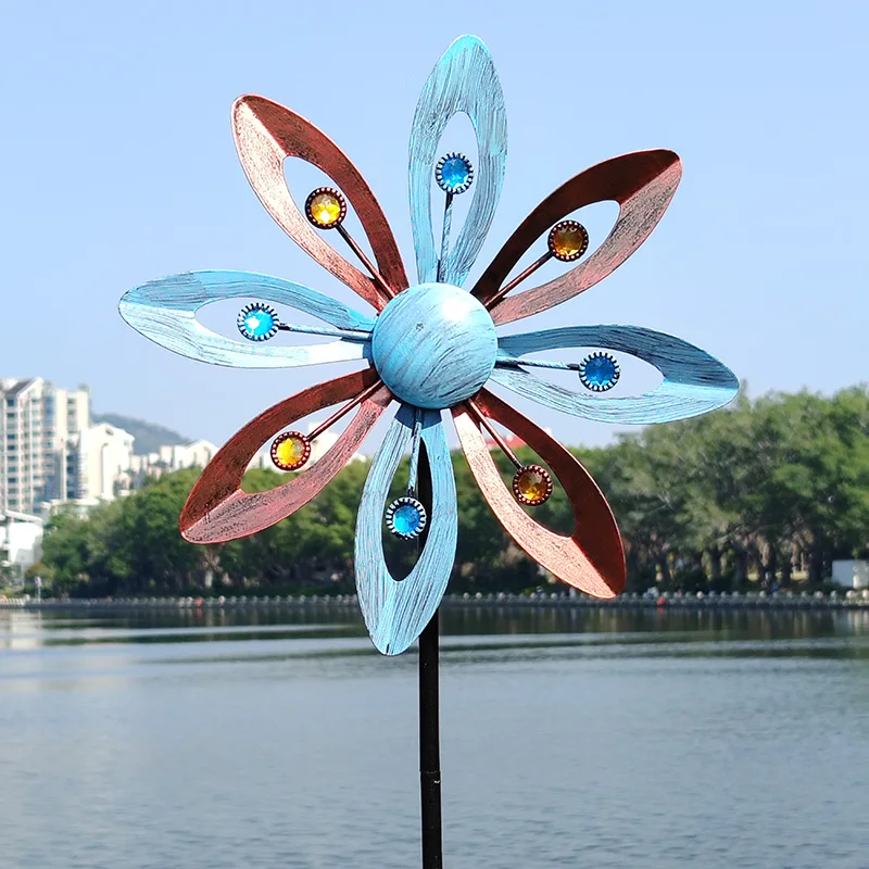 Vintage Iron Windmill Spinner Yard Pinwheel for Rural Courtyard Wind Powered Landscape Creative Ornament for Social Media Photos