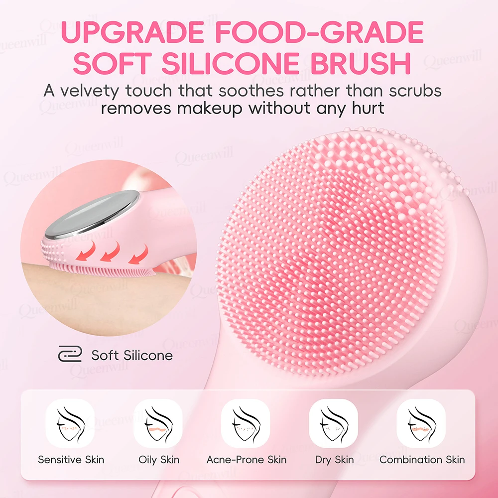 Spazzola per la pulizia del viso sonica portatile Eccellente scrubber per il viso in silicone Riscaldamento Spazzole per la pulizia del viso vibrante per una pulizia profonda