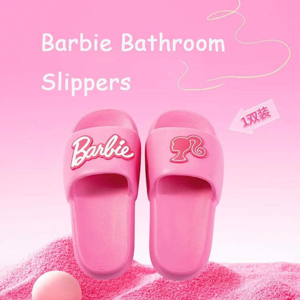 MINISO Barbie series co-branded bathroom slippers Schoolgirls non-slip stepping shit feeling slippers Genuine in-stock hot sale