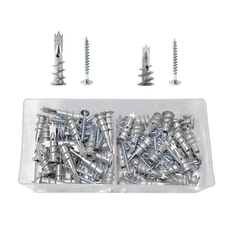 100pcs Self-Trapping Screws Anchors Set Hollow Drywall Anchors Screws Kit Zinc Plated Steel Fasteners Accessories