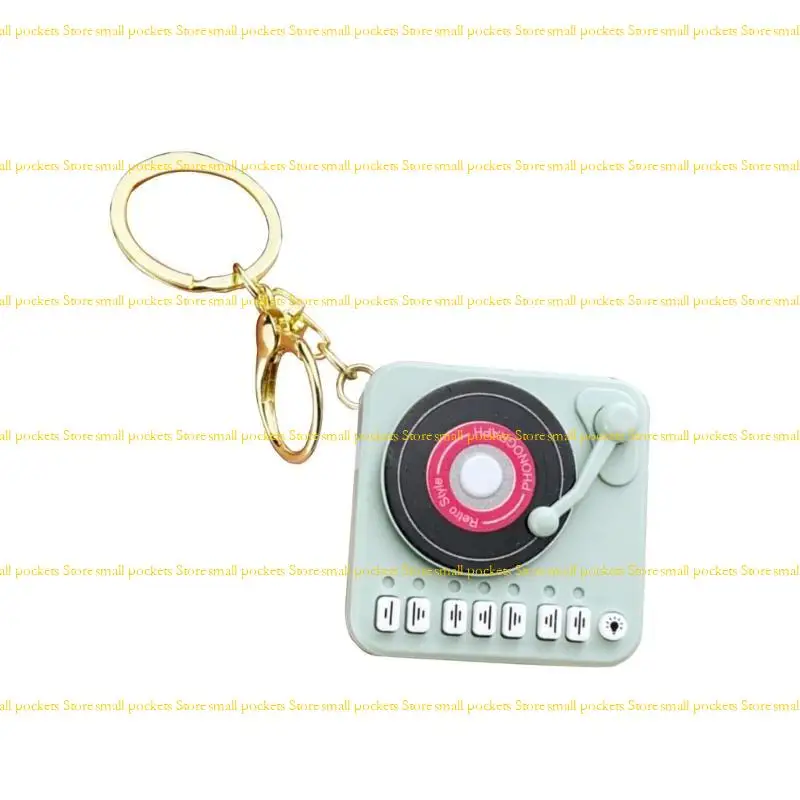 

R1WD Compactly Turntables Player Keychain Pendants with Builts In Tune for Gift and DIY Accessories Vintage
