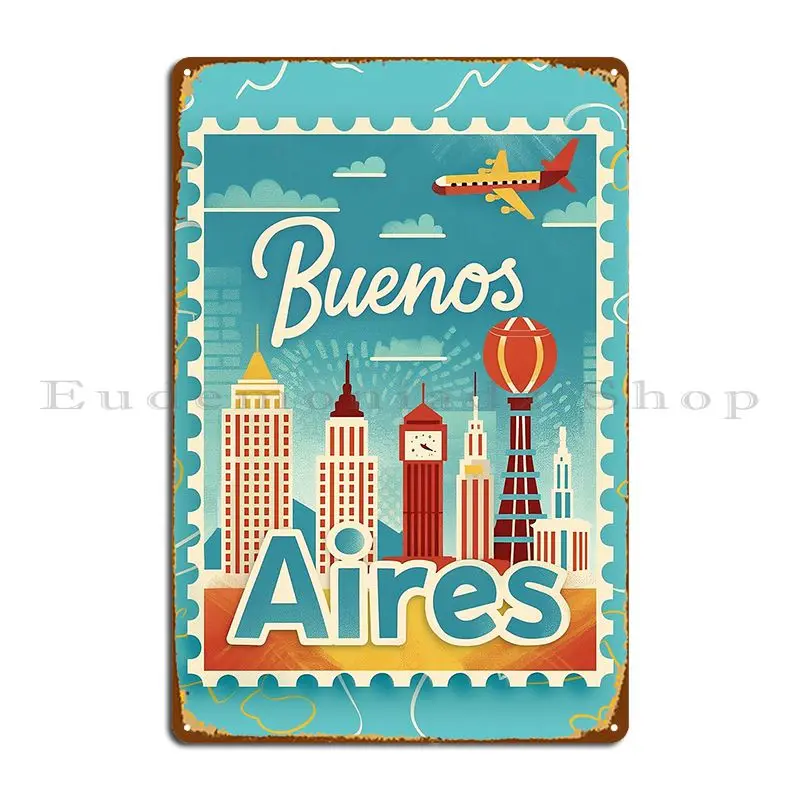 Buenos Aires Stamp Print Metal Sign Home Personalized Plaques Garage Personalized Tin Sign Poster