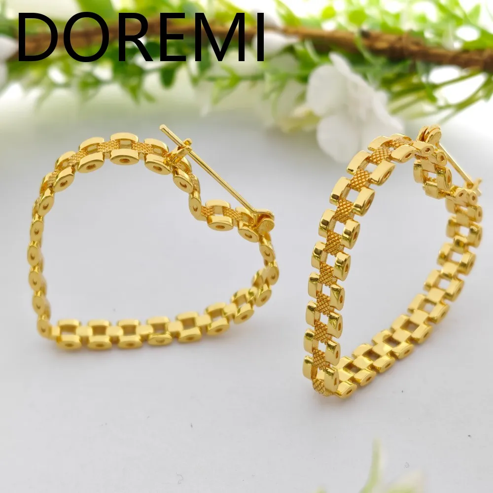 

Серьги-кольца DOREMI в стиле ремешка для часов с полым сердцем, золотистые, с кубинской цепочкой, минималистичные, модные ювелирные украшения