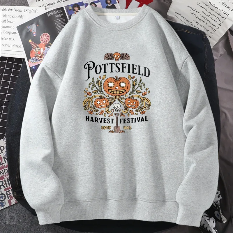 Pottsfield Harvest Festival Sweatshirts Woman Autumn Harvest Vegetables Fall Graphic Hoodie Pullover Halloween Goth Clothing