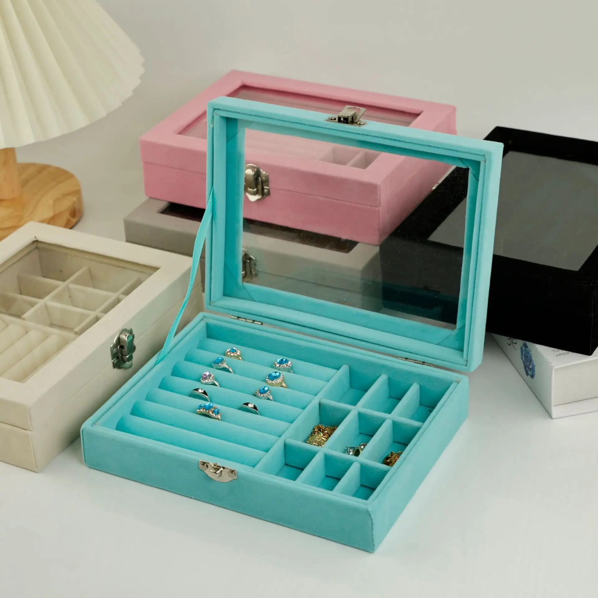 

Jewellery Box flannel jewelry box portable travel delicate earrings earrings necklace ring