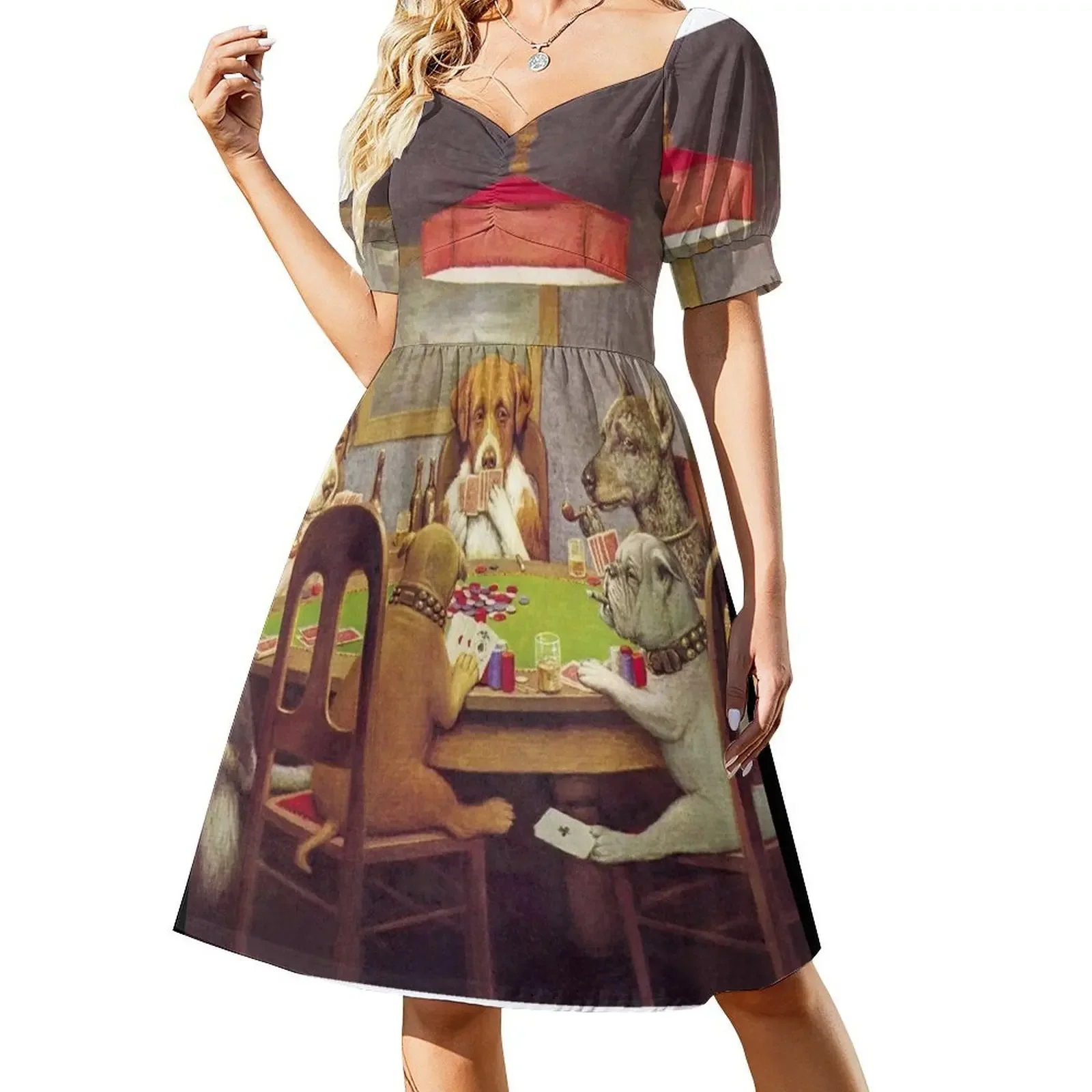 

Dogs Playing Poker Short-Sleeved Dress wedding dresses for woman dresses summer Dress