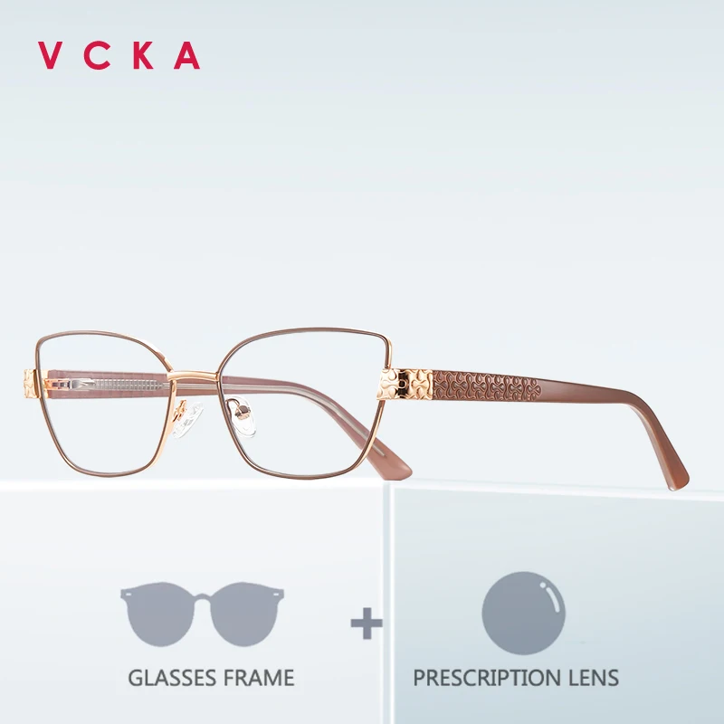 

Оправы для очков VCKA в шикарном стиле для офисных работниц, с защитой от синего света, индивидуальные очки для коррекции близорукости с диоптриями, фотохромные линзы.